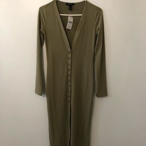 Olive Ribbed Midi Dress